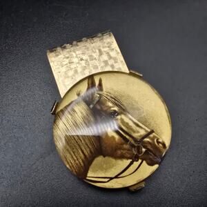 Vintage Horse Equestrian Themed Money Clip Gold Tone #1